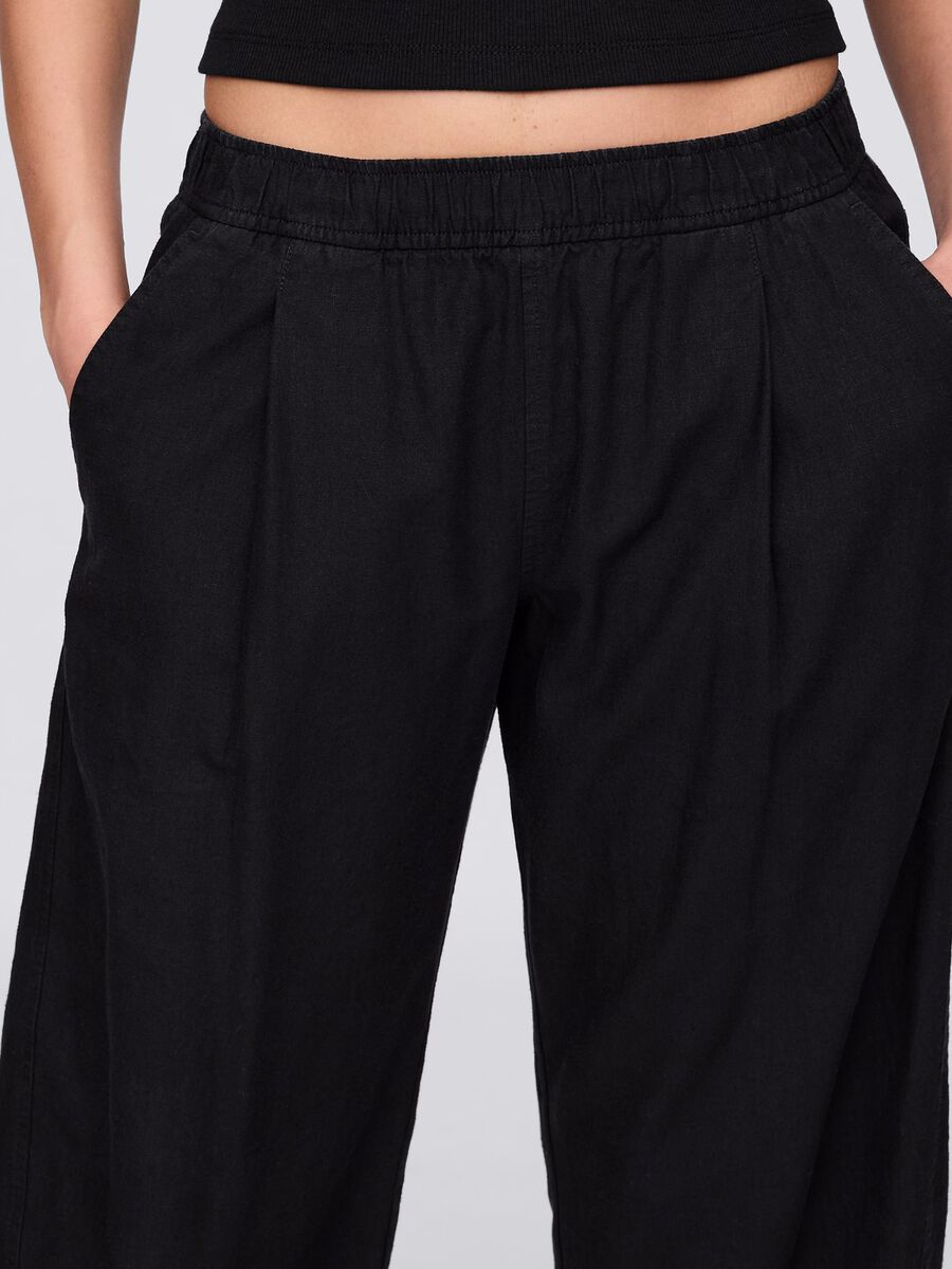 Black wide trousers in linen and viscose_3
