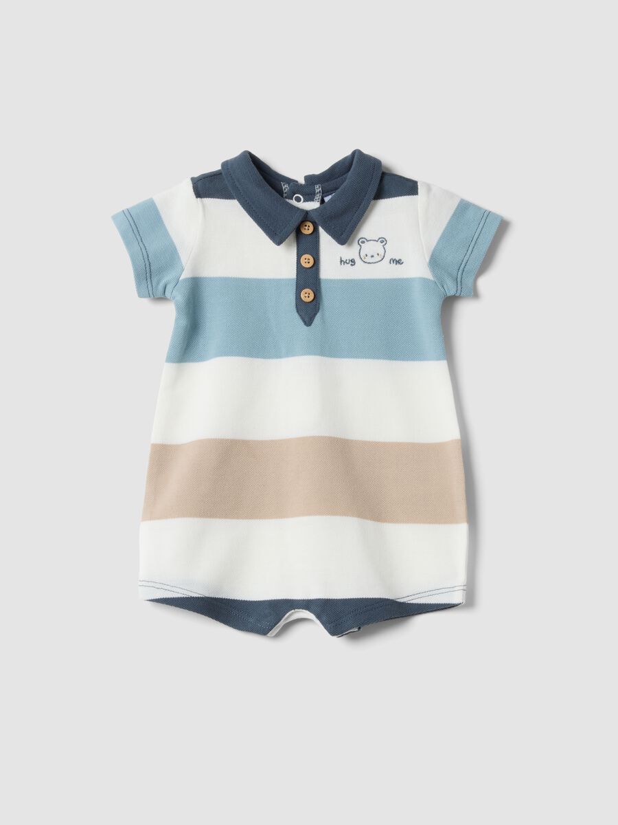 Newborn romper in pure cotton with multicoloured stripes_0