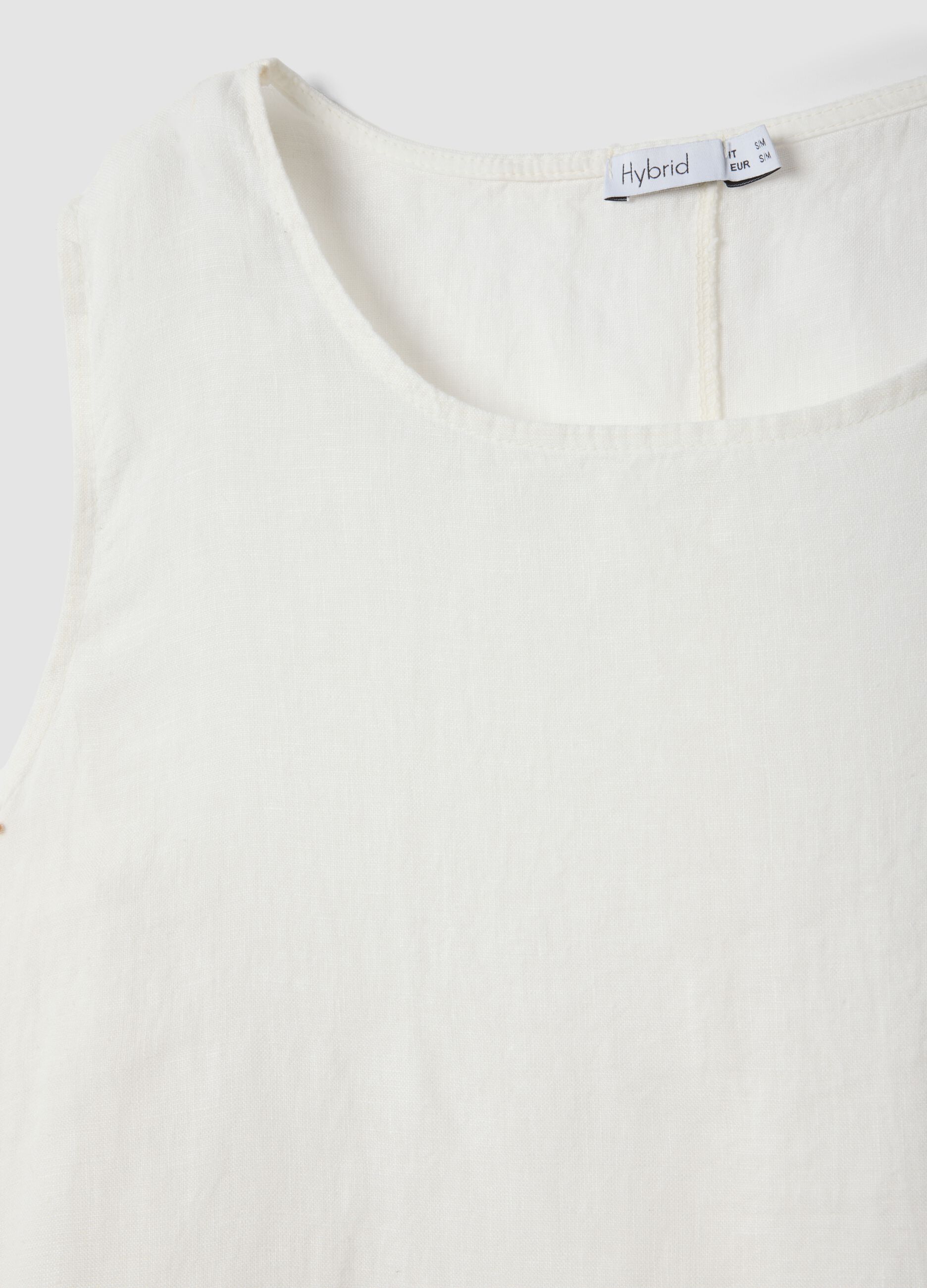 Long white pure linen dress, regular fit