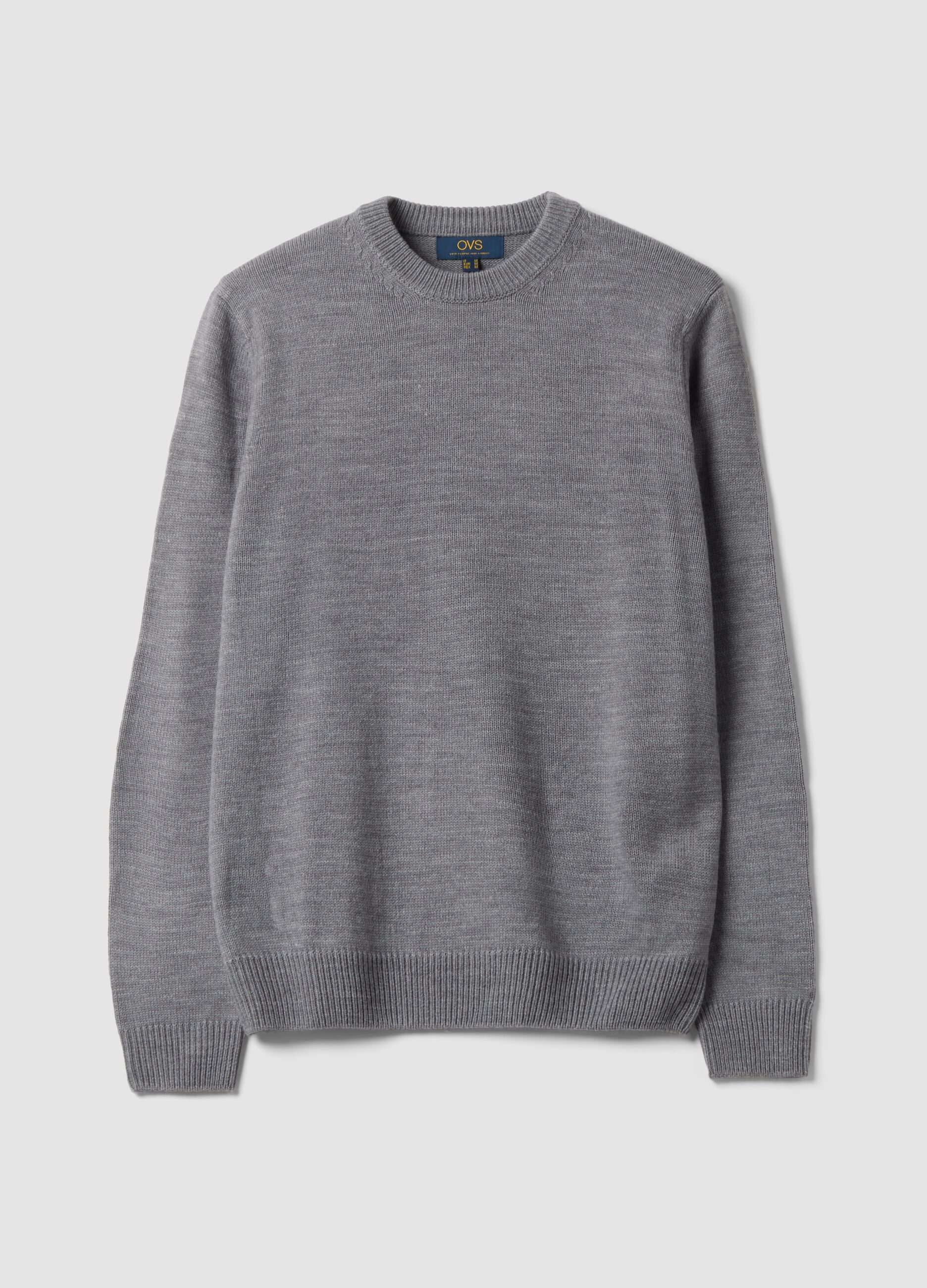 Grey crew-neck jumper in knit jersey, regular fit