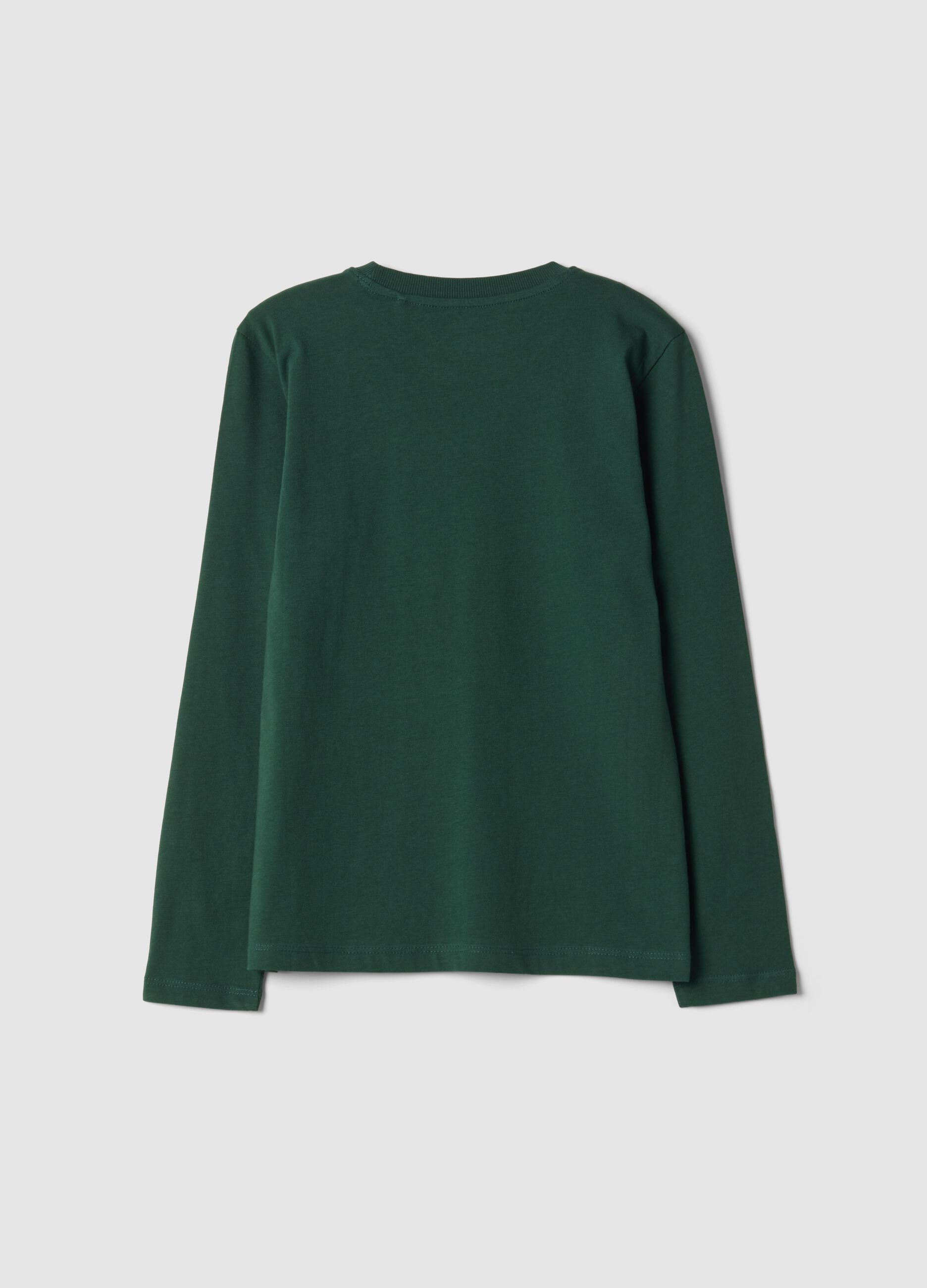 Green organic cotton T-shirt with varsity print