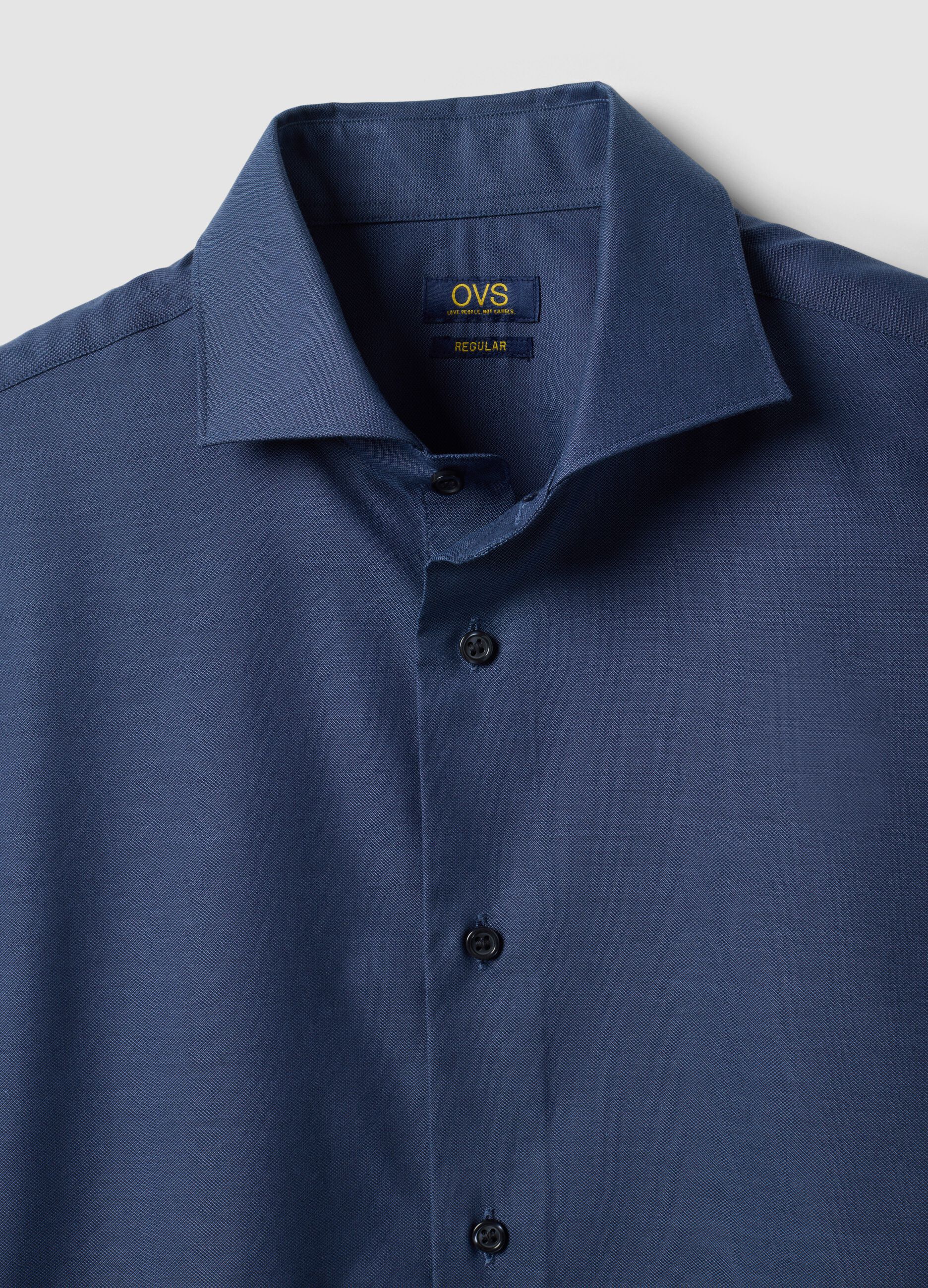 Blue pure cotton shirt with French collar, regular fit, easy iron
