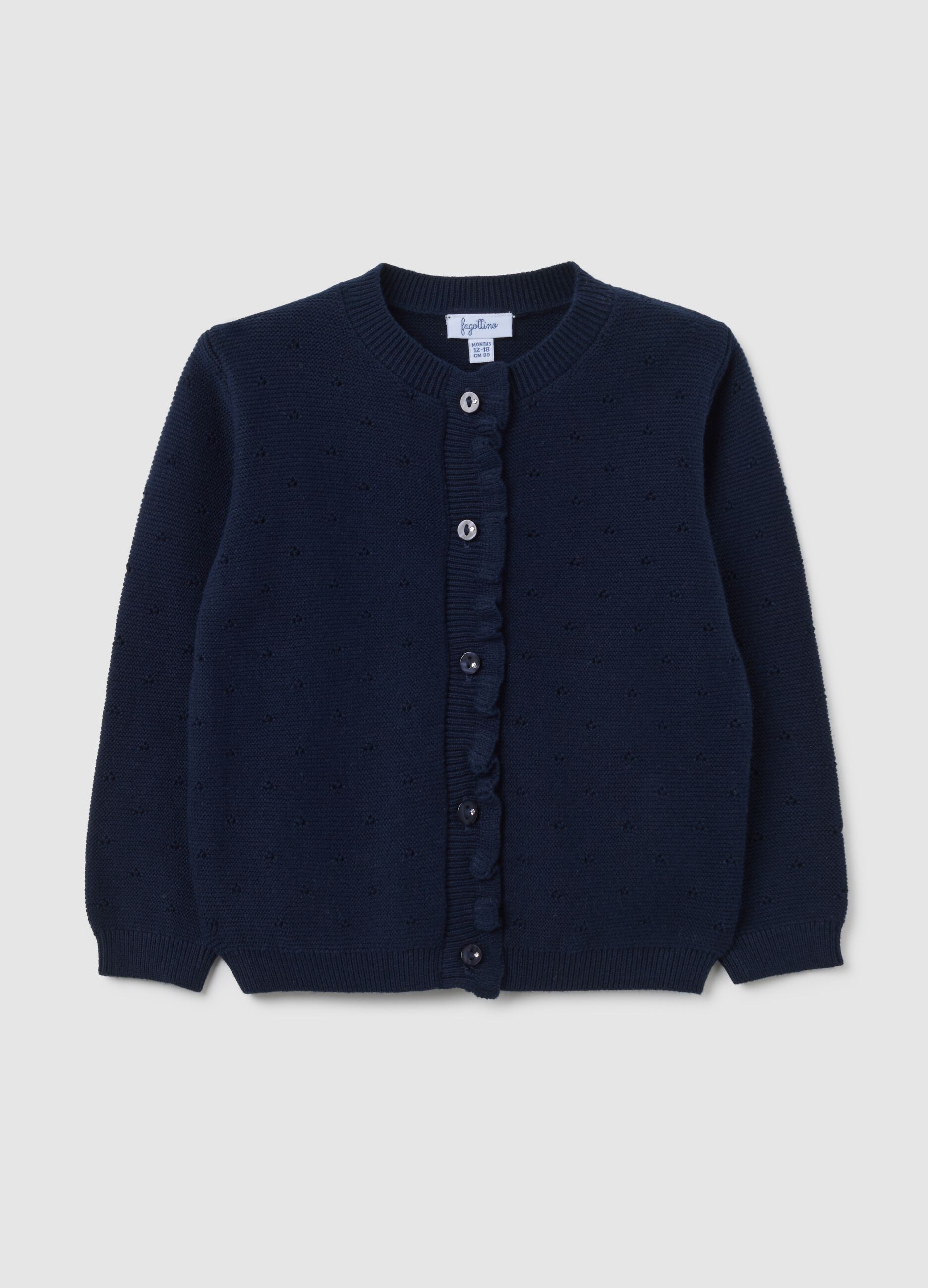 Girls' blue pure cotton cardigan with regular fit