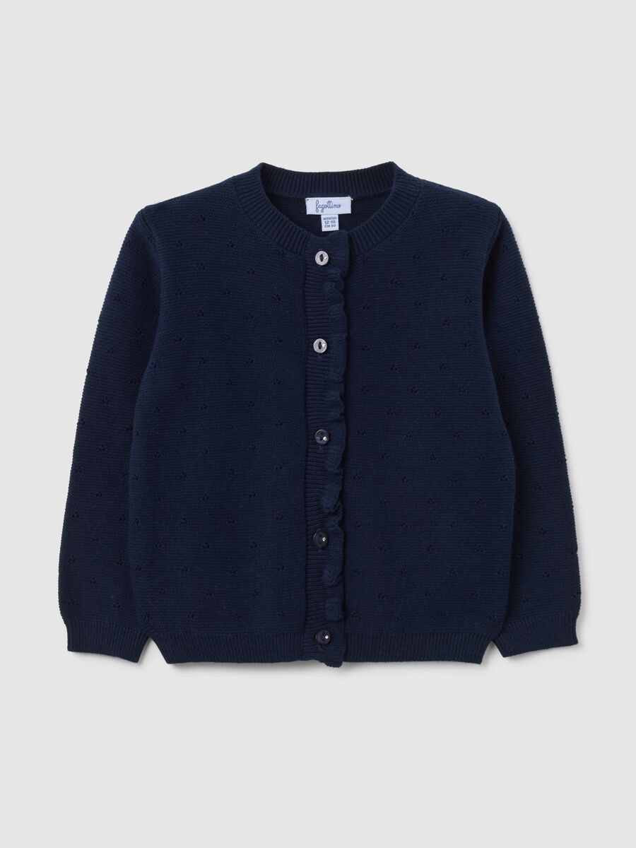 Girls' blue pure cotton cardigan with regular fit_0