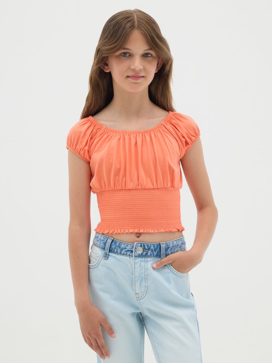 Top da ragazze in puro cotone arancione regular fit_0