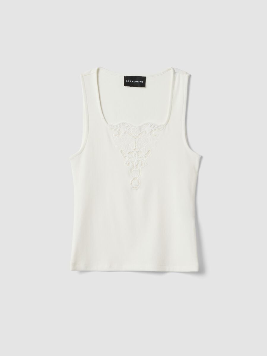 White stretch viscose tank top with embroidered detail_4