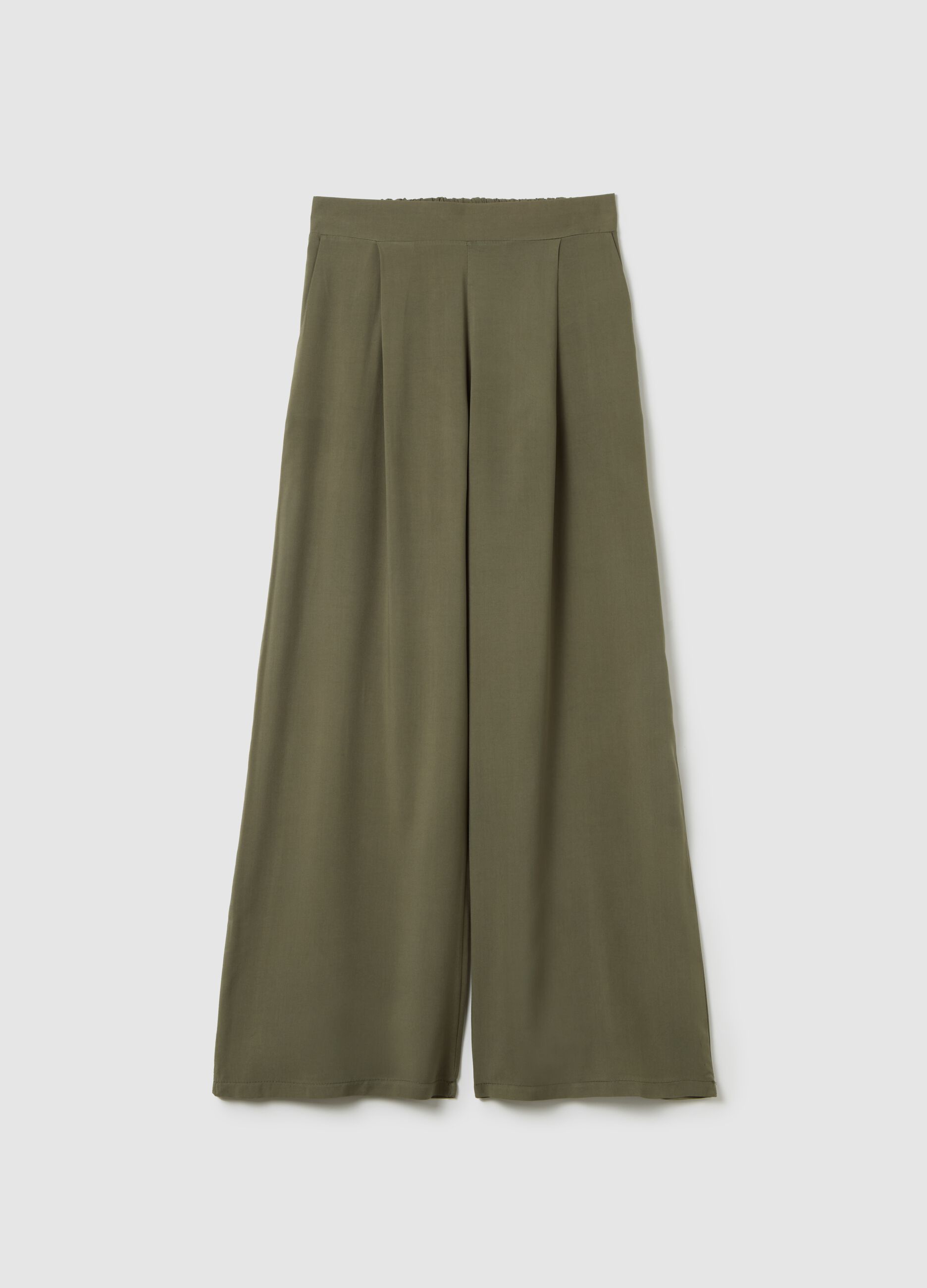Women's regular fit green viscose trousers