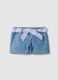 Girls&rsquo; blue denim shorts in stretch cotton with gingham belt_0