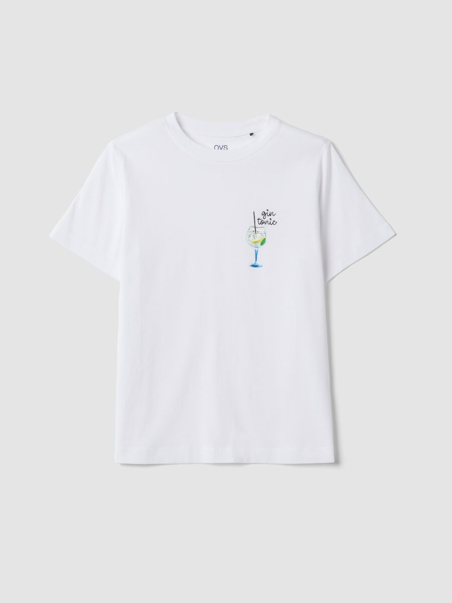 White pure cotton T-shirt with print, regular fit_4