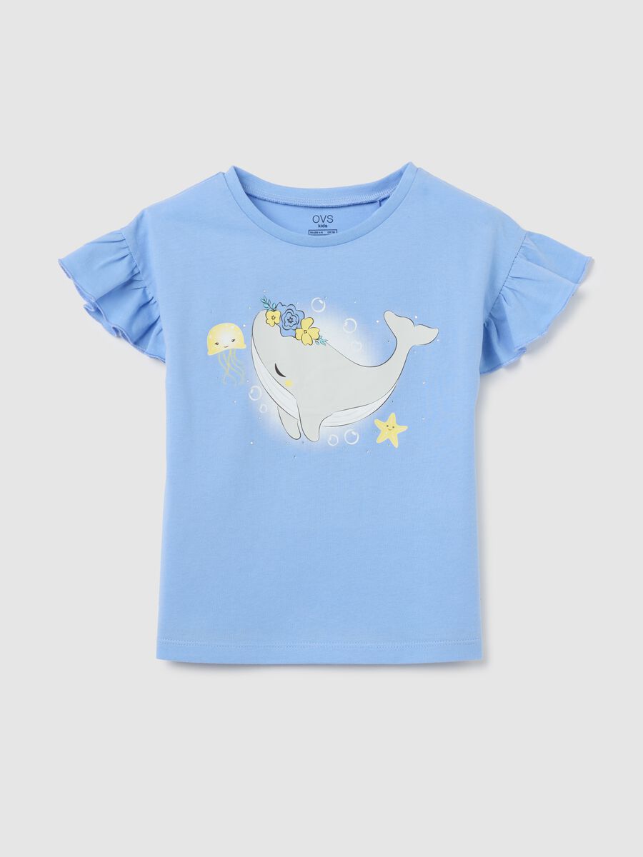 Light blue cotton T-shirt with print_0