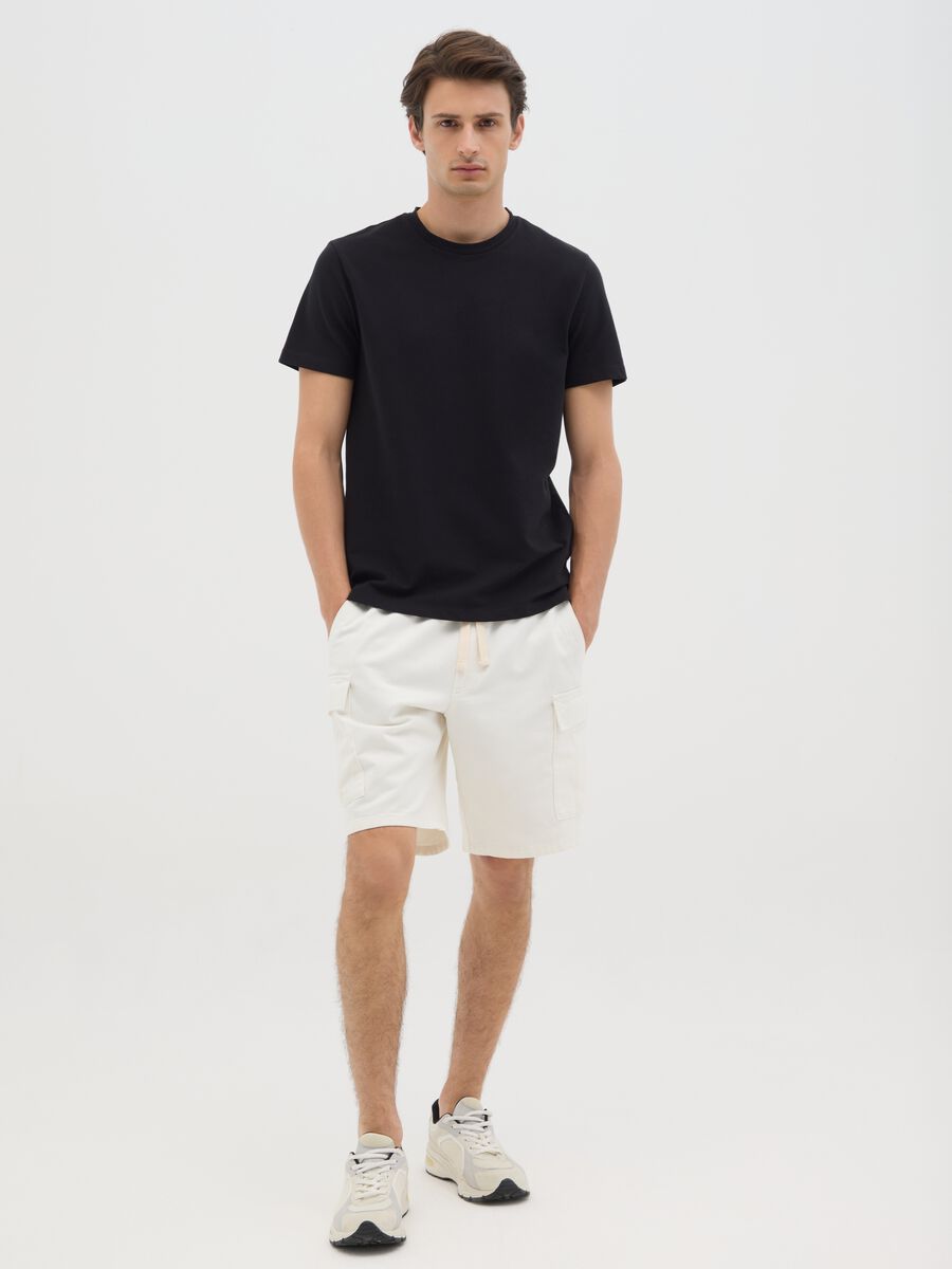 Men's white pure cotton wide leg cargo shorts_0