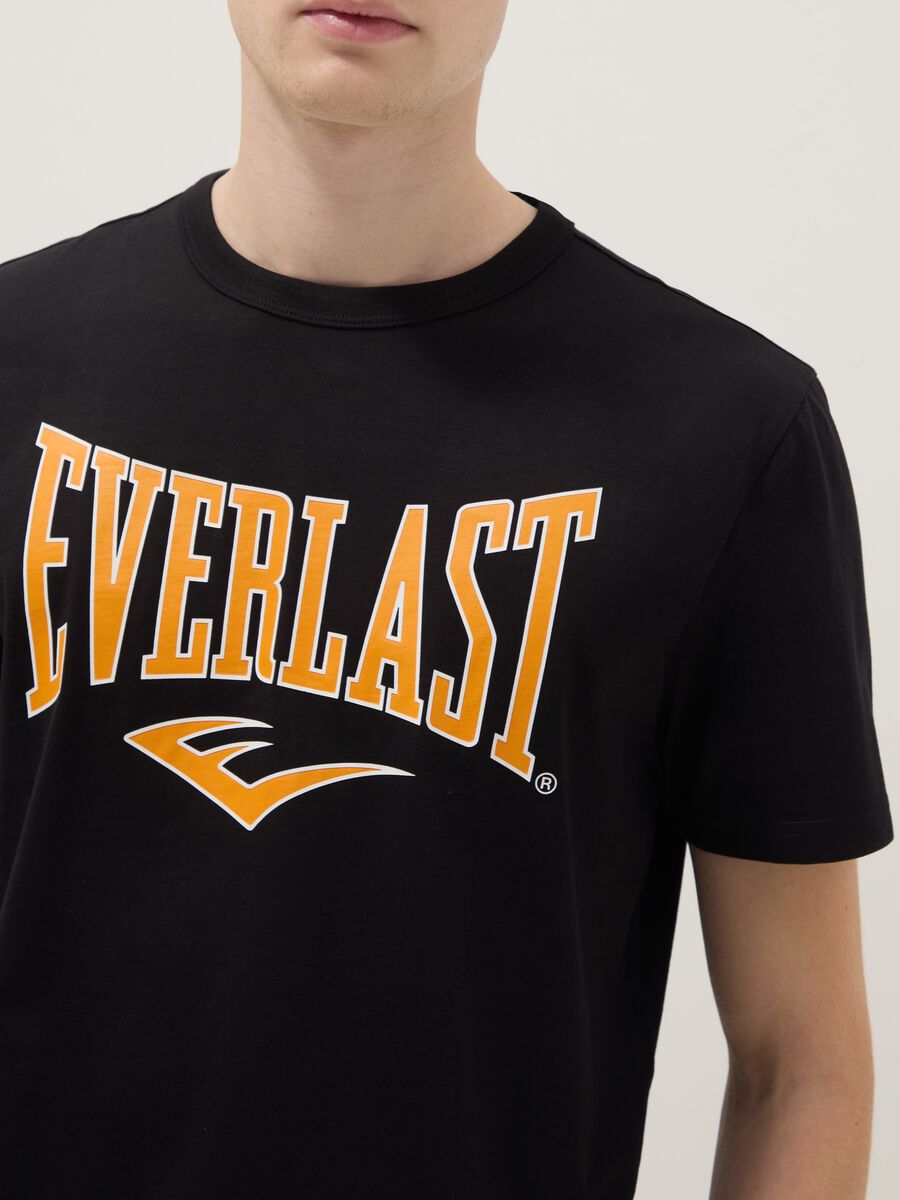 Black pure cotton regular fit T-shirt with Everlast logo_3