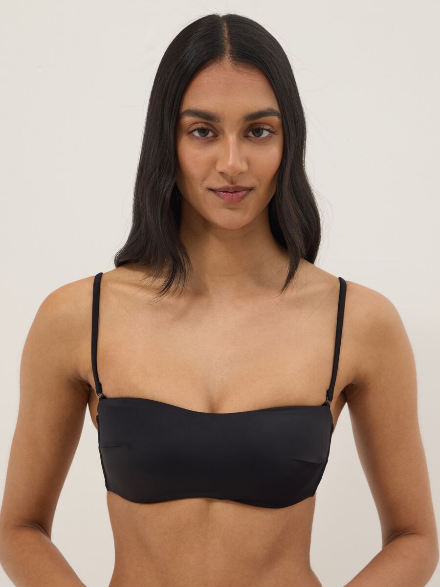 Top bikini a fascia in tessuto elasticizzato nero con imbottitura_0