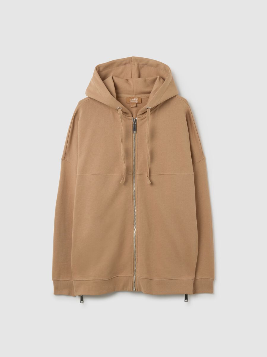 Felpa premaman beige con cappuccio e zip _4