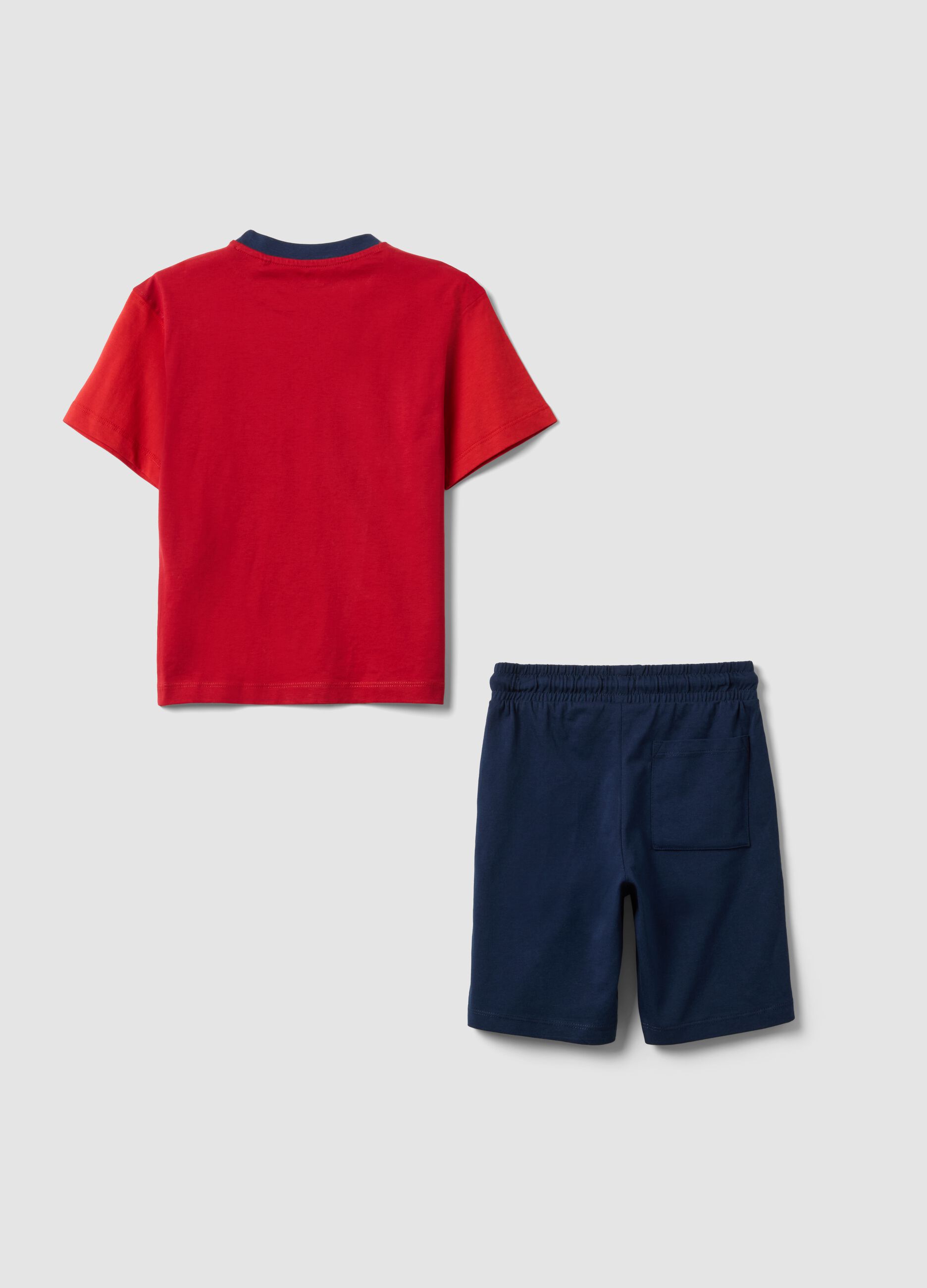 Red pure cotton set with T-shirt and shorts