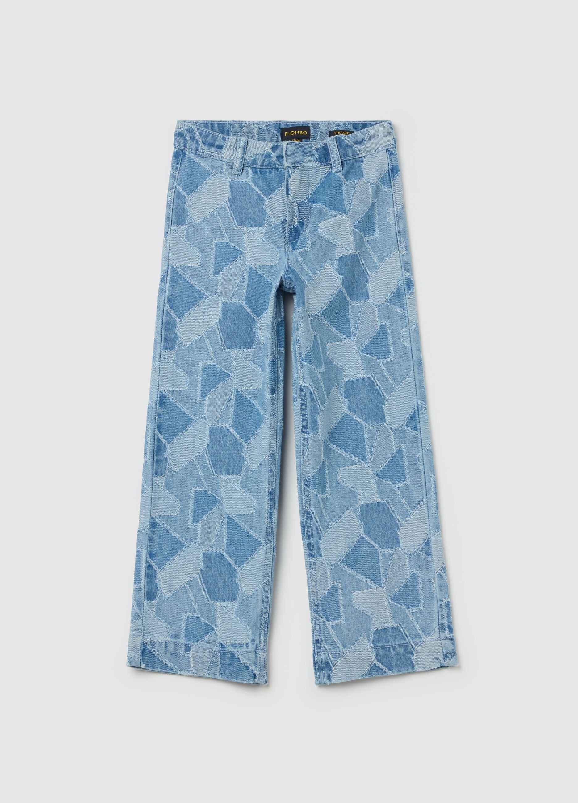 Straight-fit patchwork-effect jeans