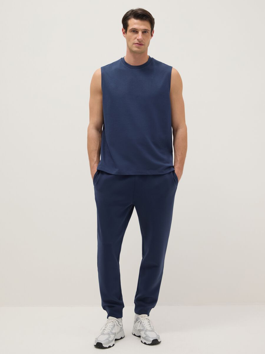 Blue regular fit cotton blend tank top_1