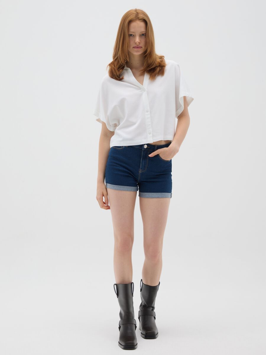 Shorts da donna in denim blu regular fit_0