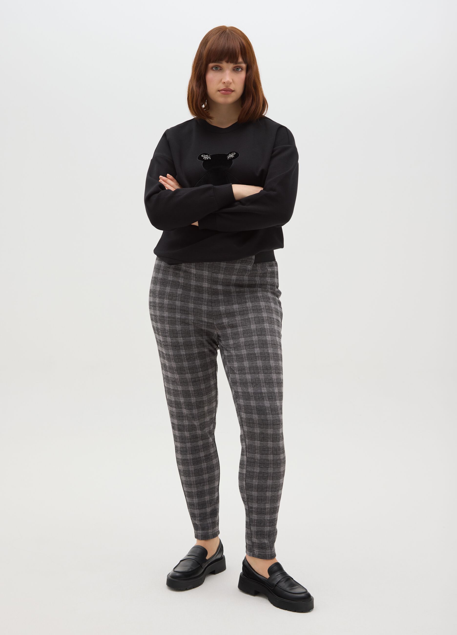 Multicoloured Plaid Slim Fit Leggings