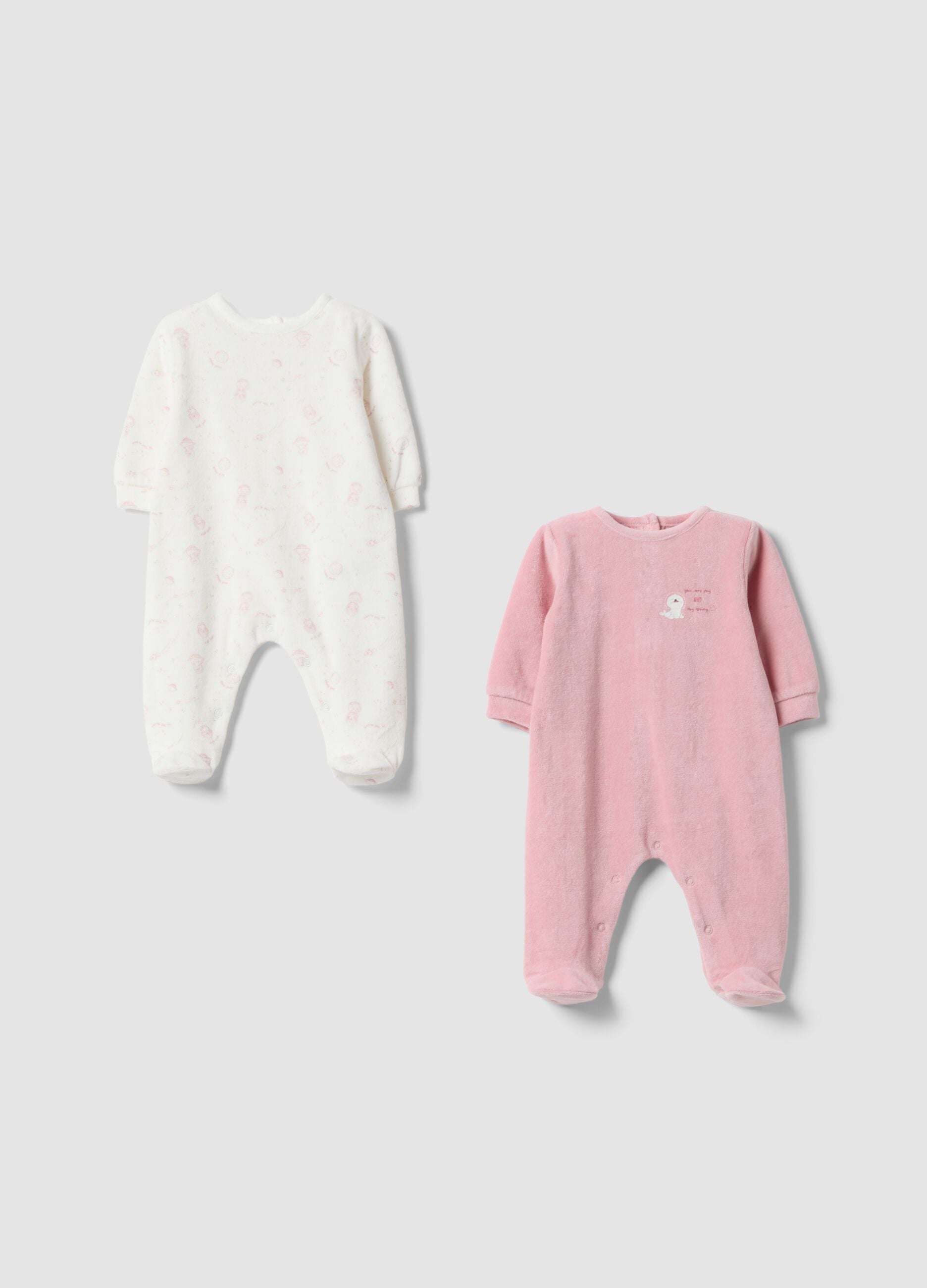 Bipack tutine rosa e bianco in misto cotone con piedini per neonata