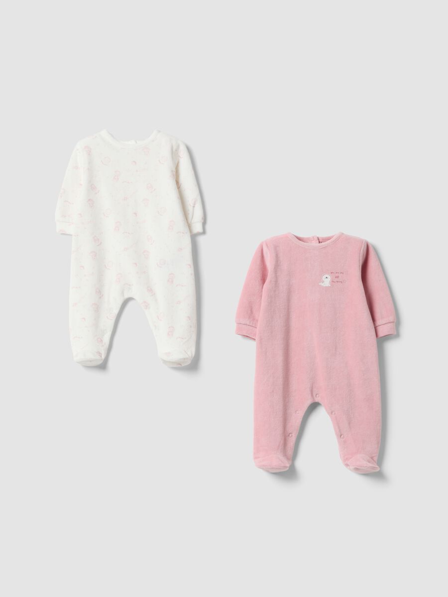 Bipack tutine rosa e bianco in misto cotone con piedini per neonata_0
