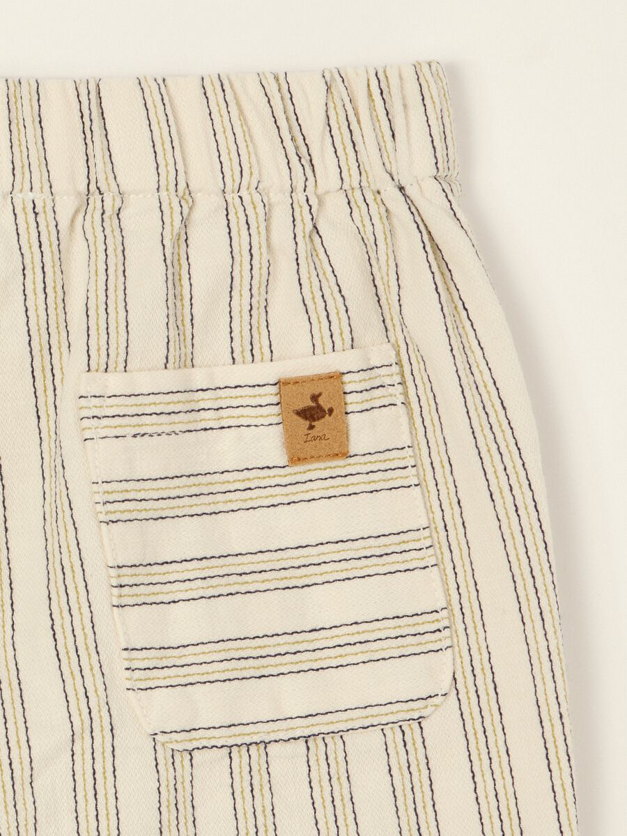 Beige striped pure cotton shorts_1