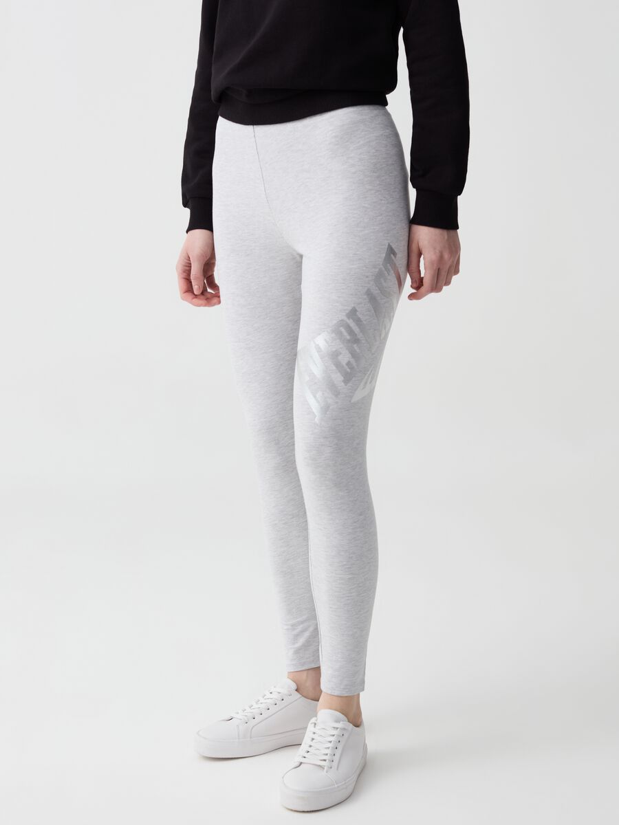 Stretch cotton leggings with logo print_1