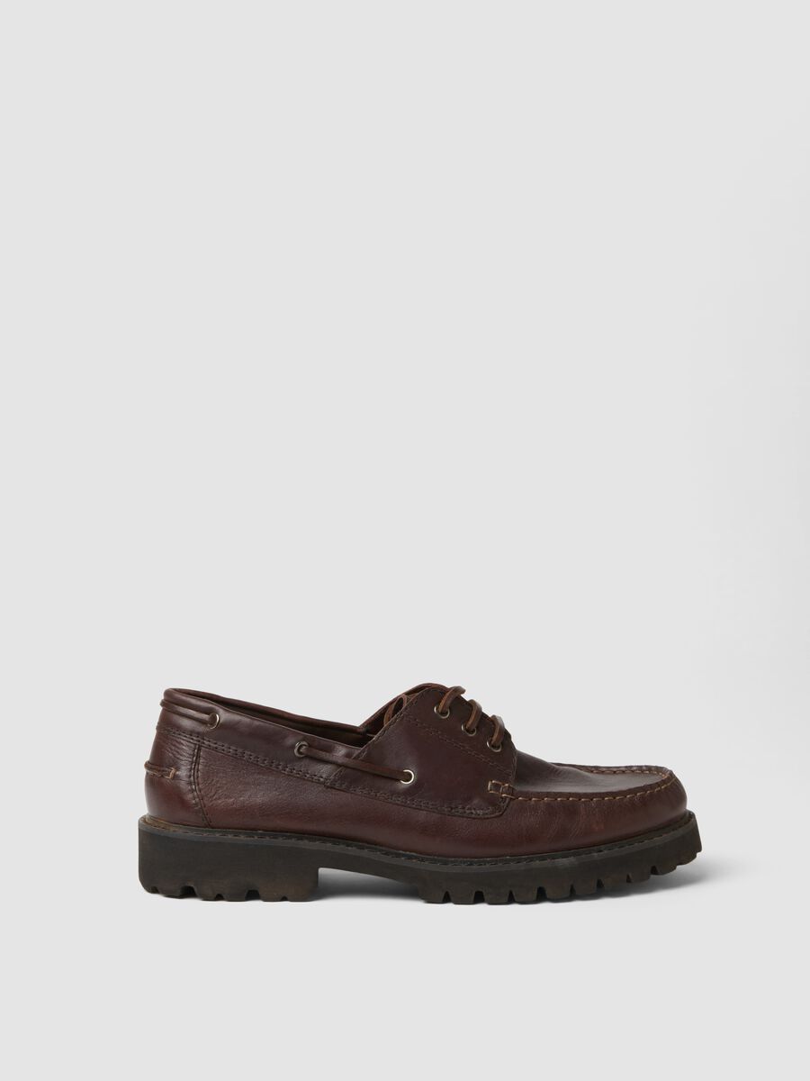Scarpe casual marroni in vera pelle con lacci_0