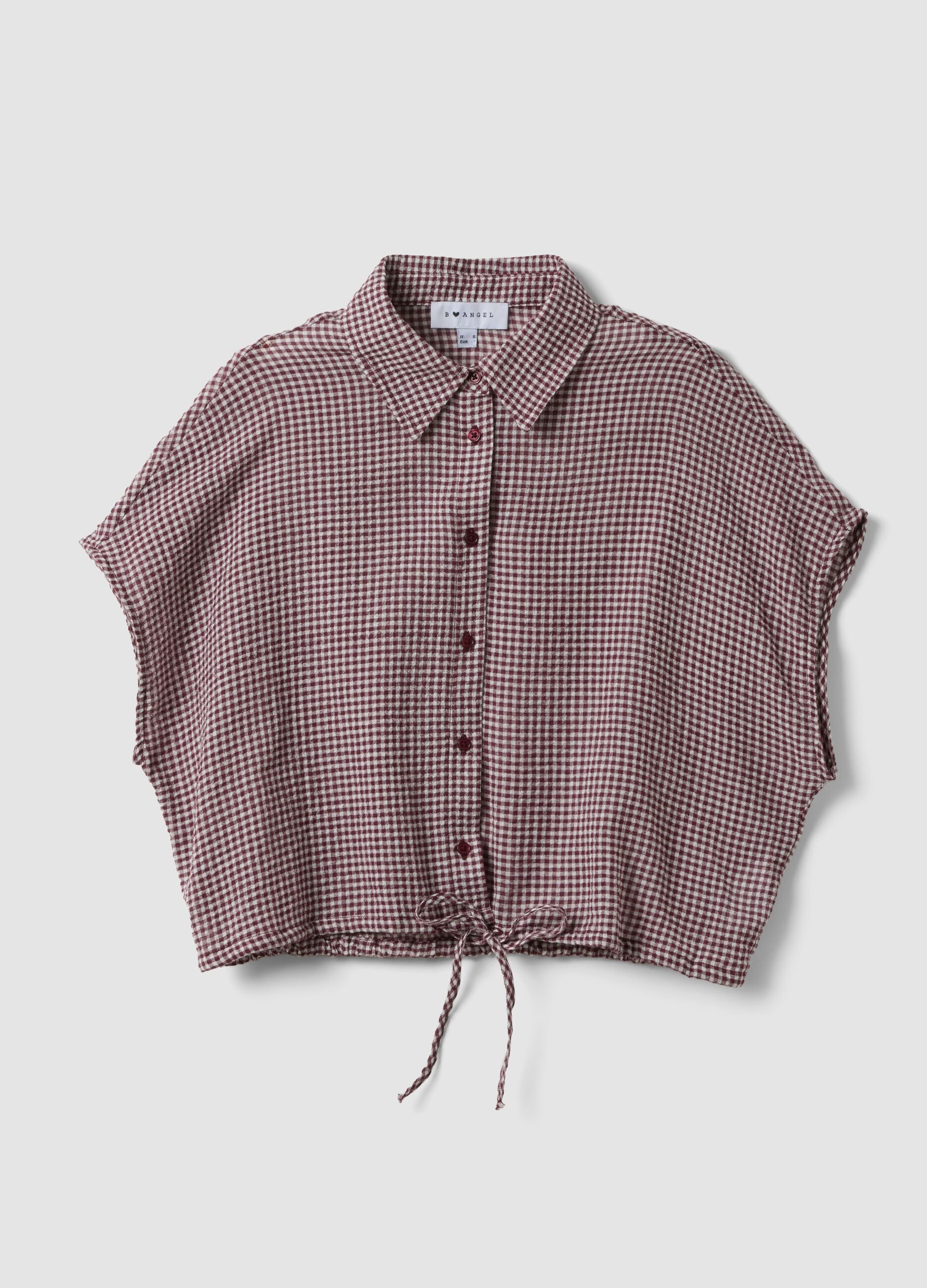 Multicolour gingham crop shirt in stretch cotton