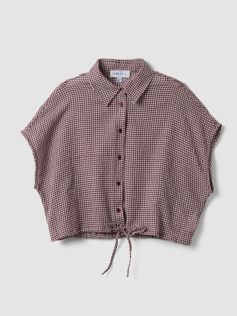 Multicolour gingham crop shirt in stretch cotton_0