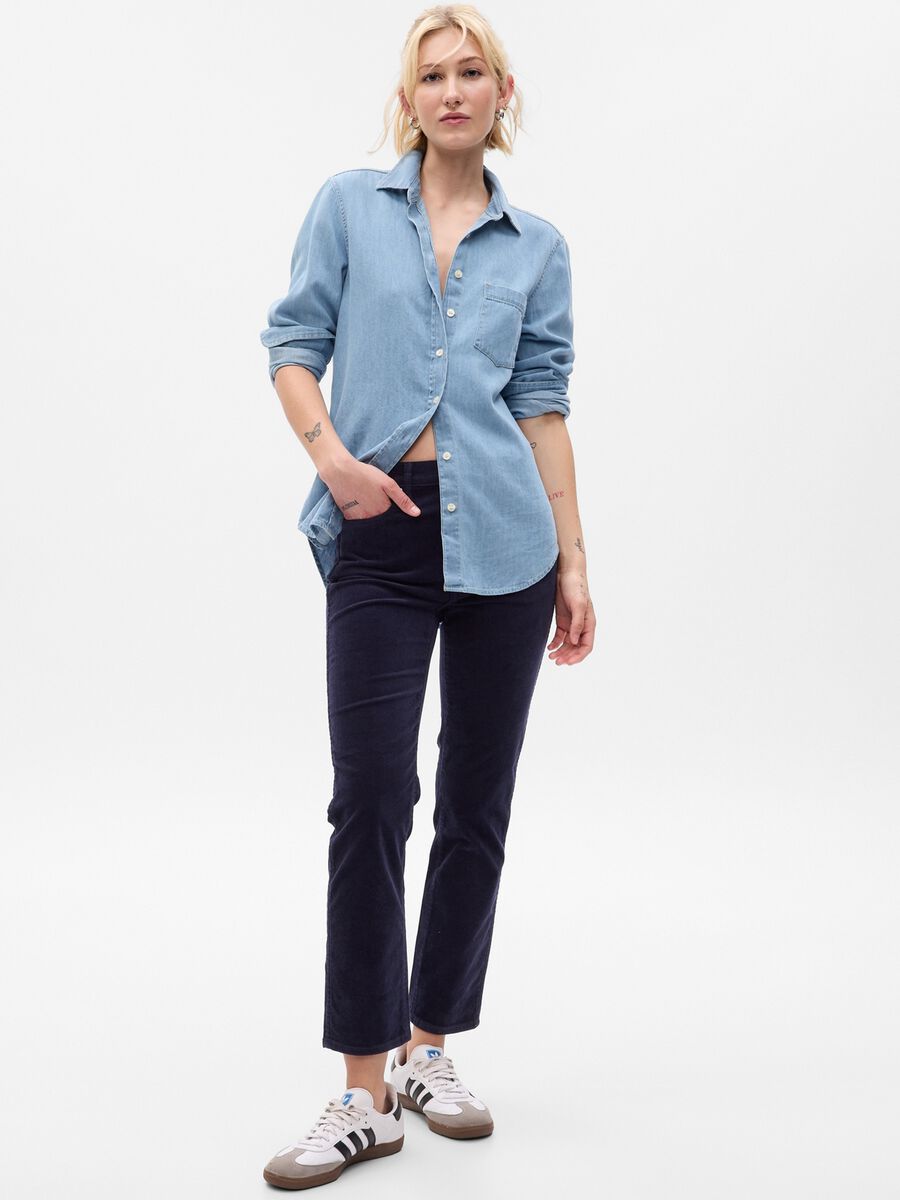 Pantaloni slim fit a vita alta in corduroy_0