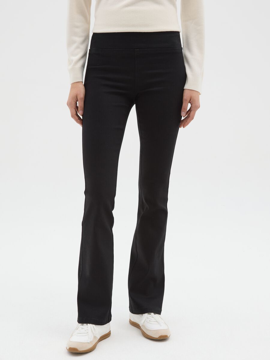 Black Cotton Blend Flare Trousers_1