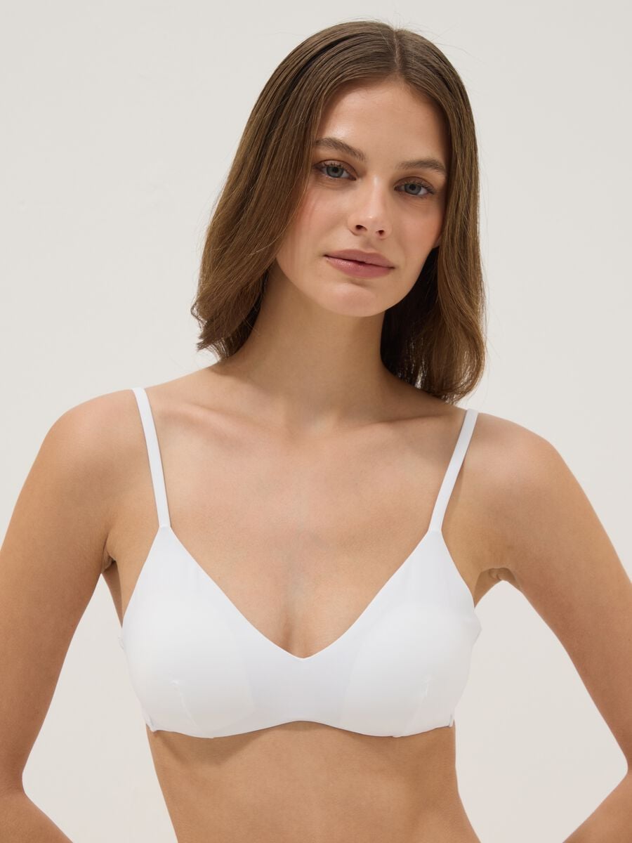 Top bikini triangolo bianco in tessuto elasticizzato_0