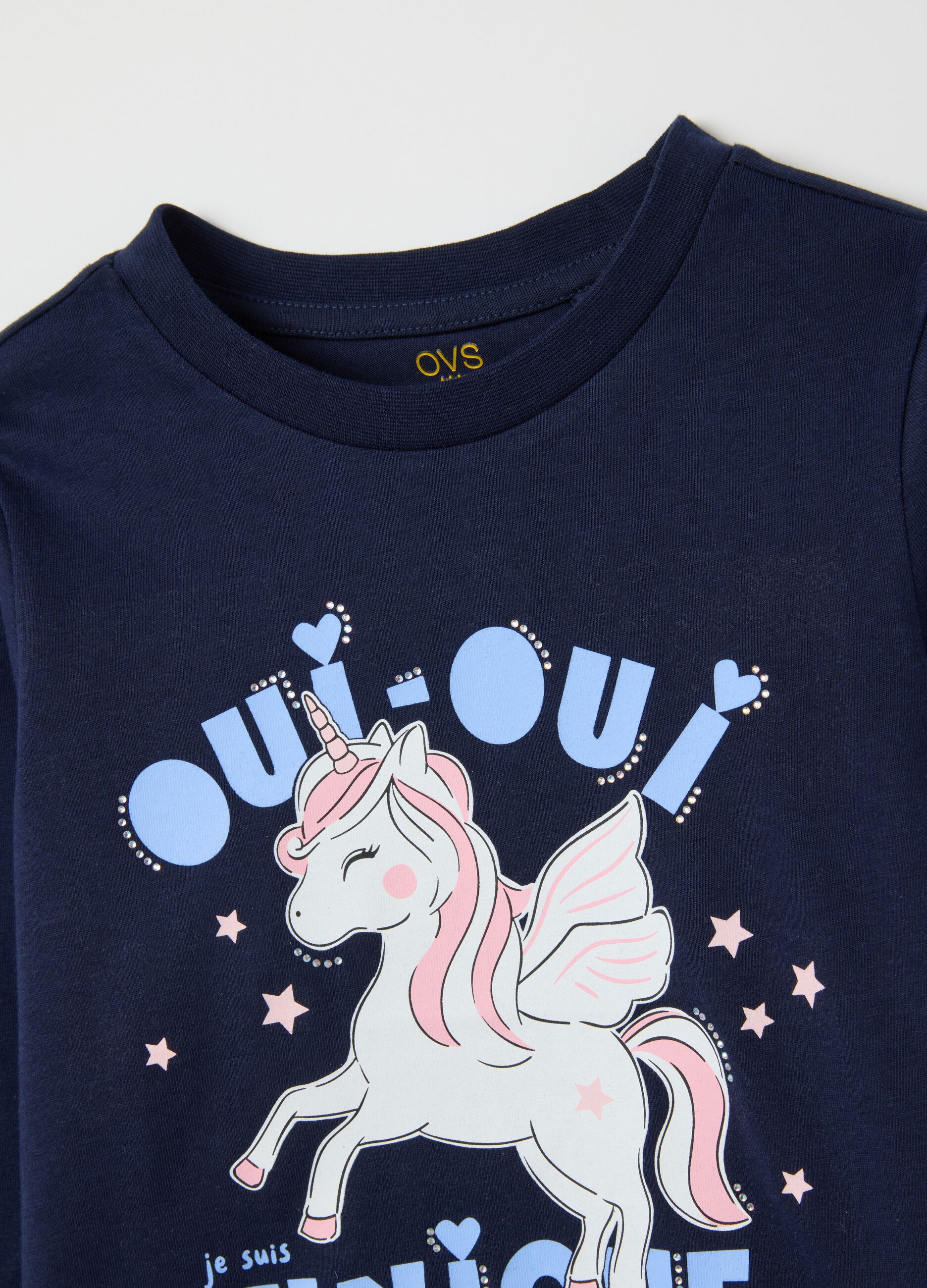 Girls' long sleeve blue cotton blouse, regular fit