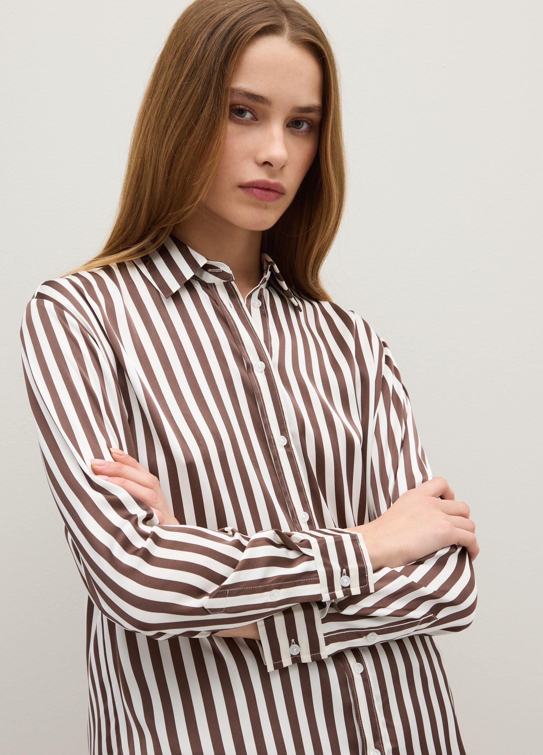 White and brown striped regular fit shirt