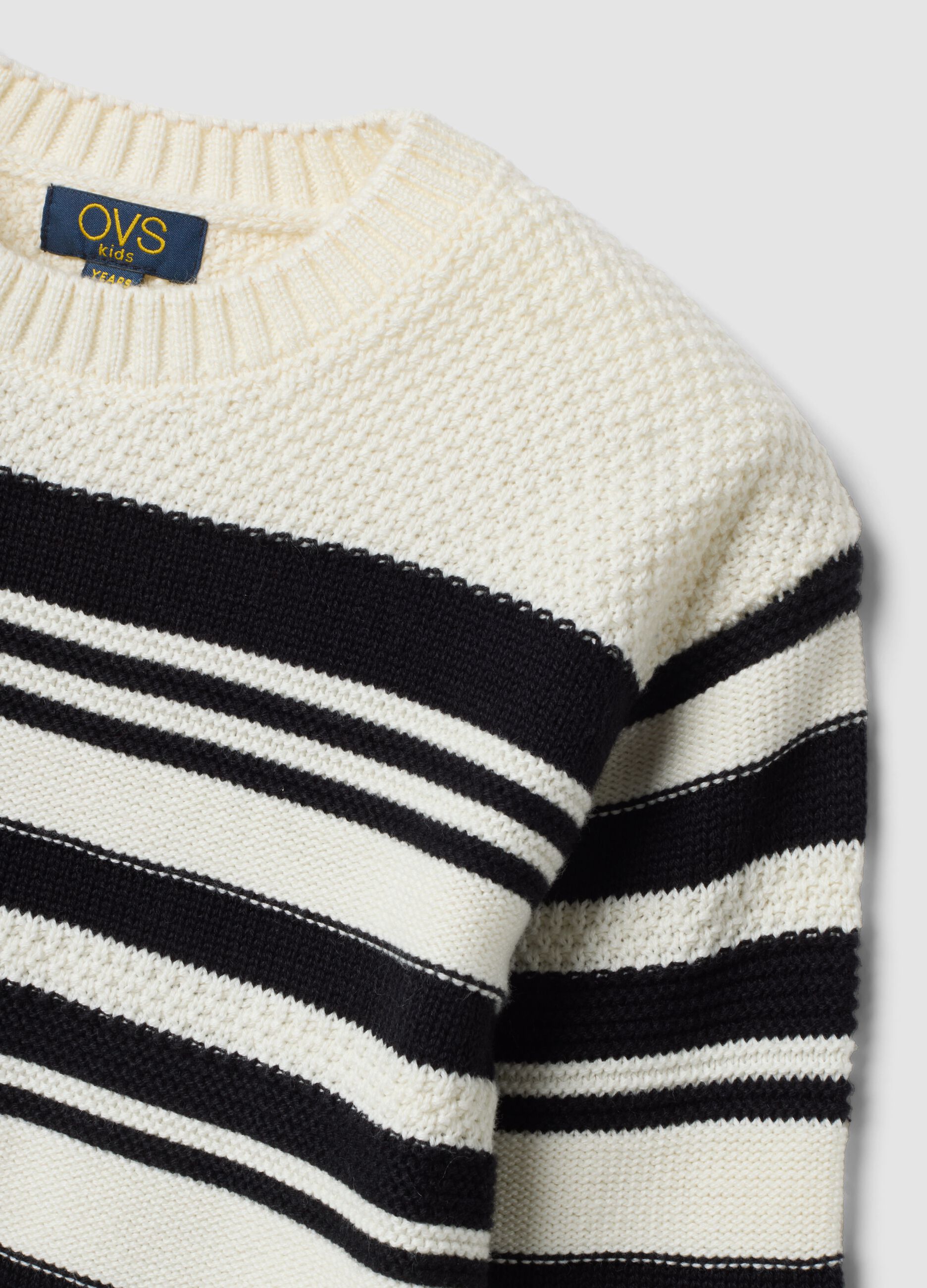 White striped cotton-blend crew-neck top for girls