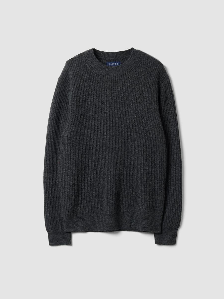 Maglia grigia in puro cashmere a costine regular fit_0
