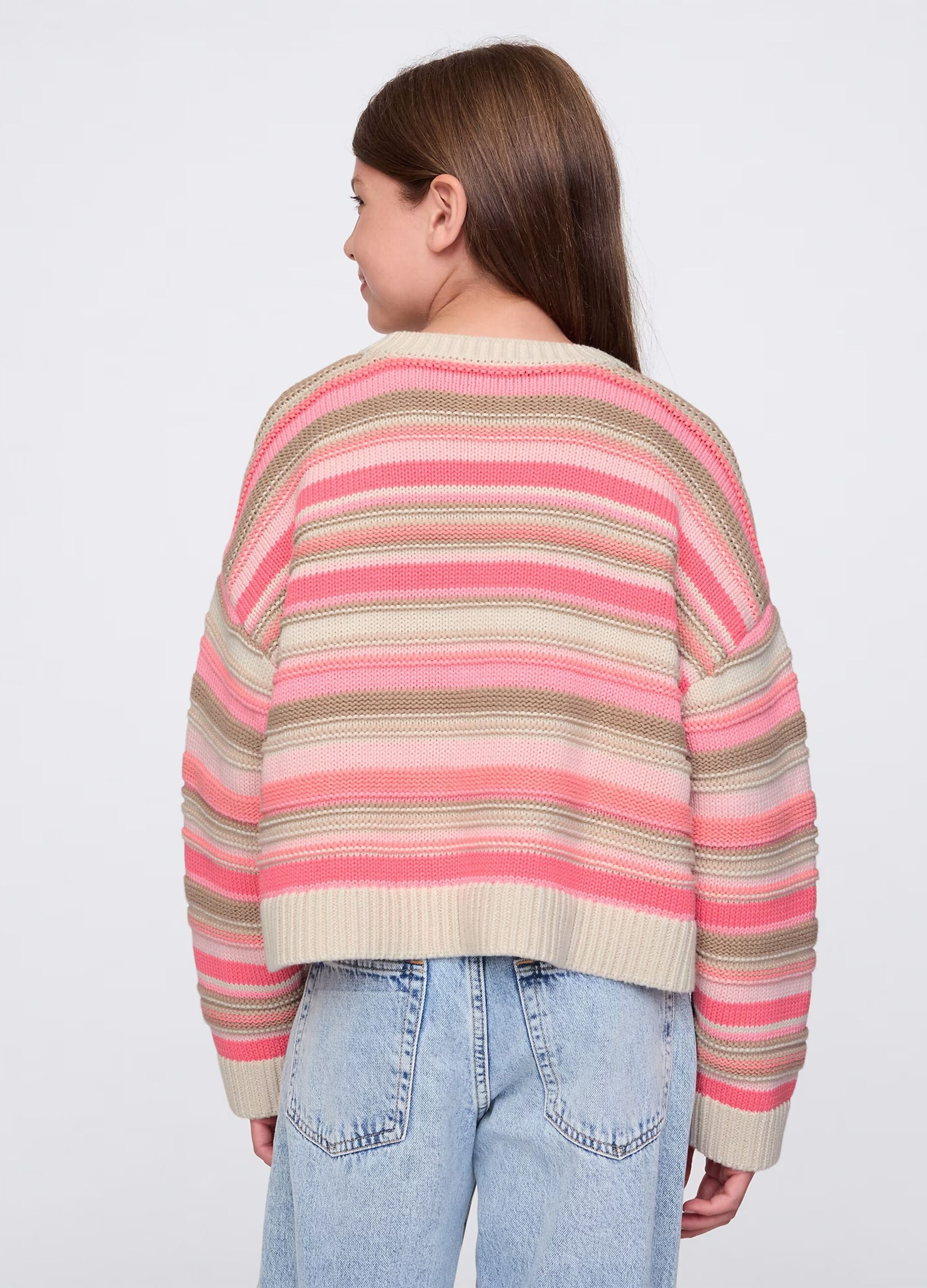 Pink and beige pullover in striped cotton
