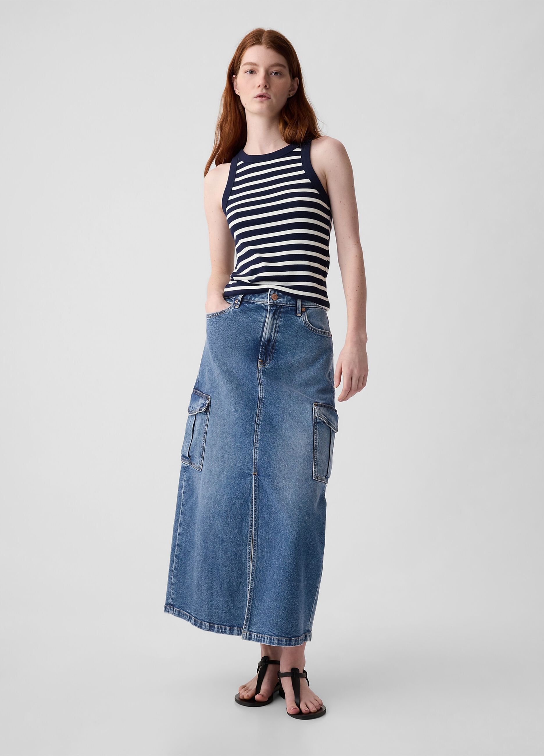 Long cargo skirt in denim