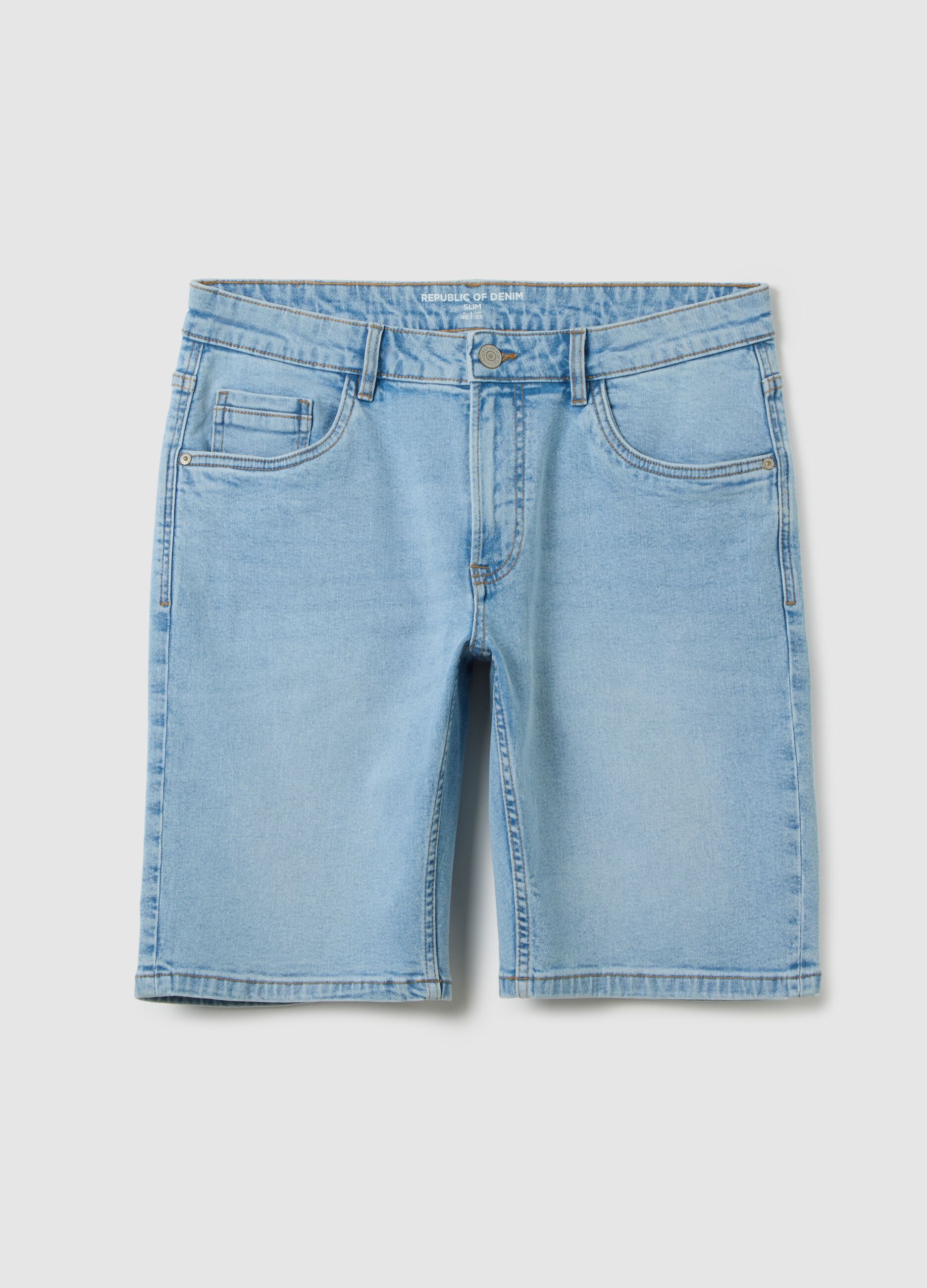 Men's Slim Fit Blue Denim Bermuda Shorts
