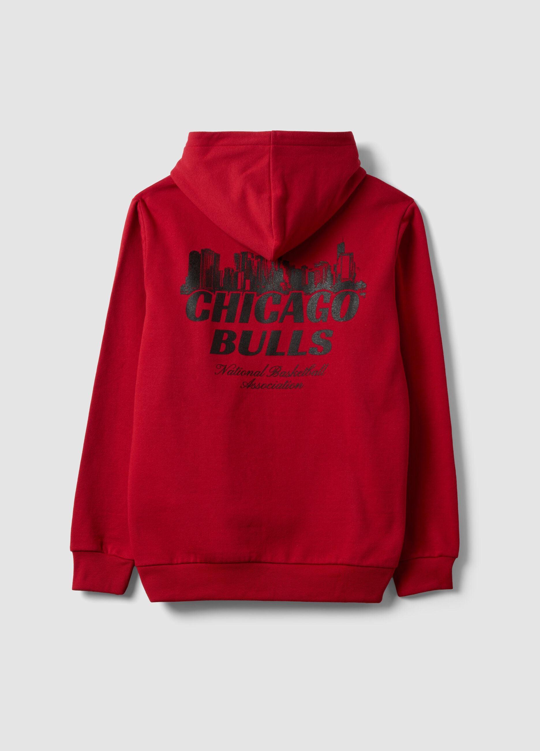 Red cotton-blend hoodie with Chicago Bulls print