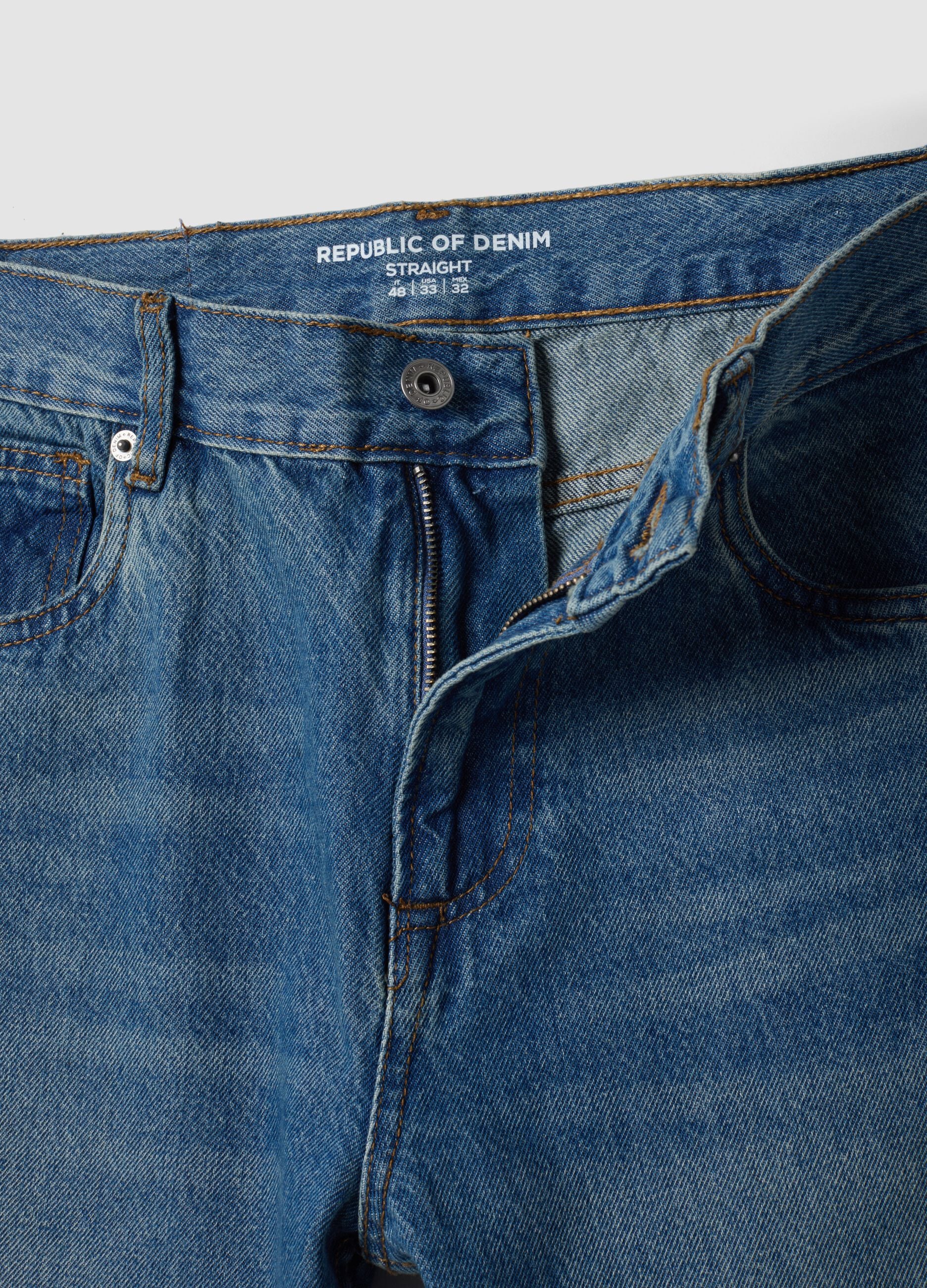 Jeans denim azzurro in puro cotone straight fit