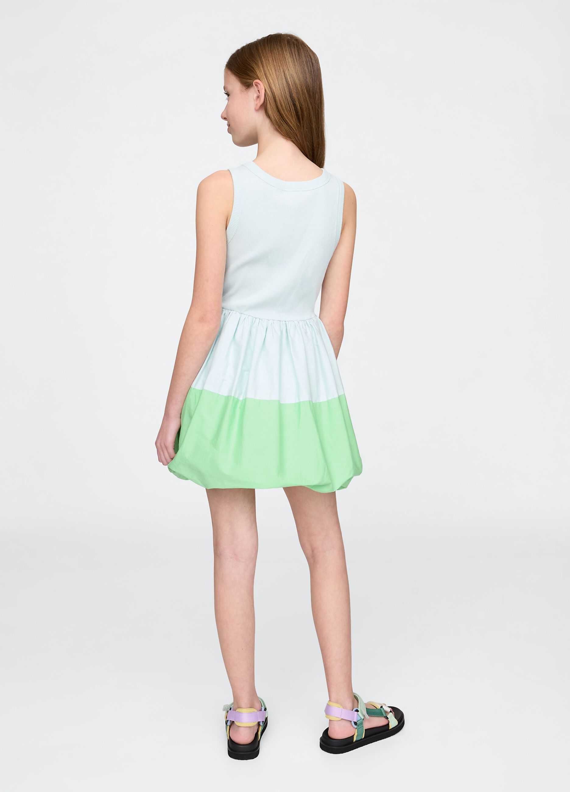 Green and blue sleeveless cotton dress