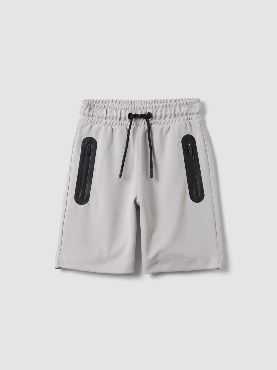 Grey cotton-blend bermuda shorts with elasticated waist_0