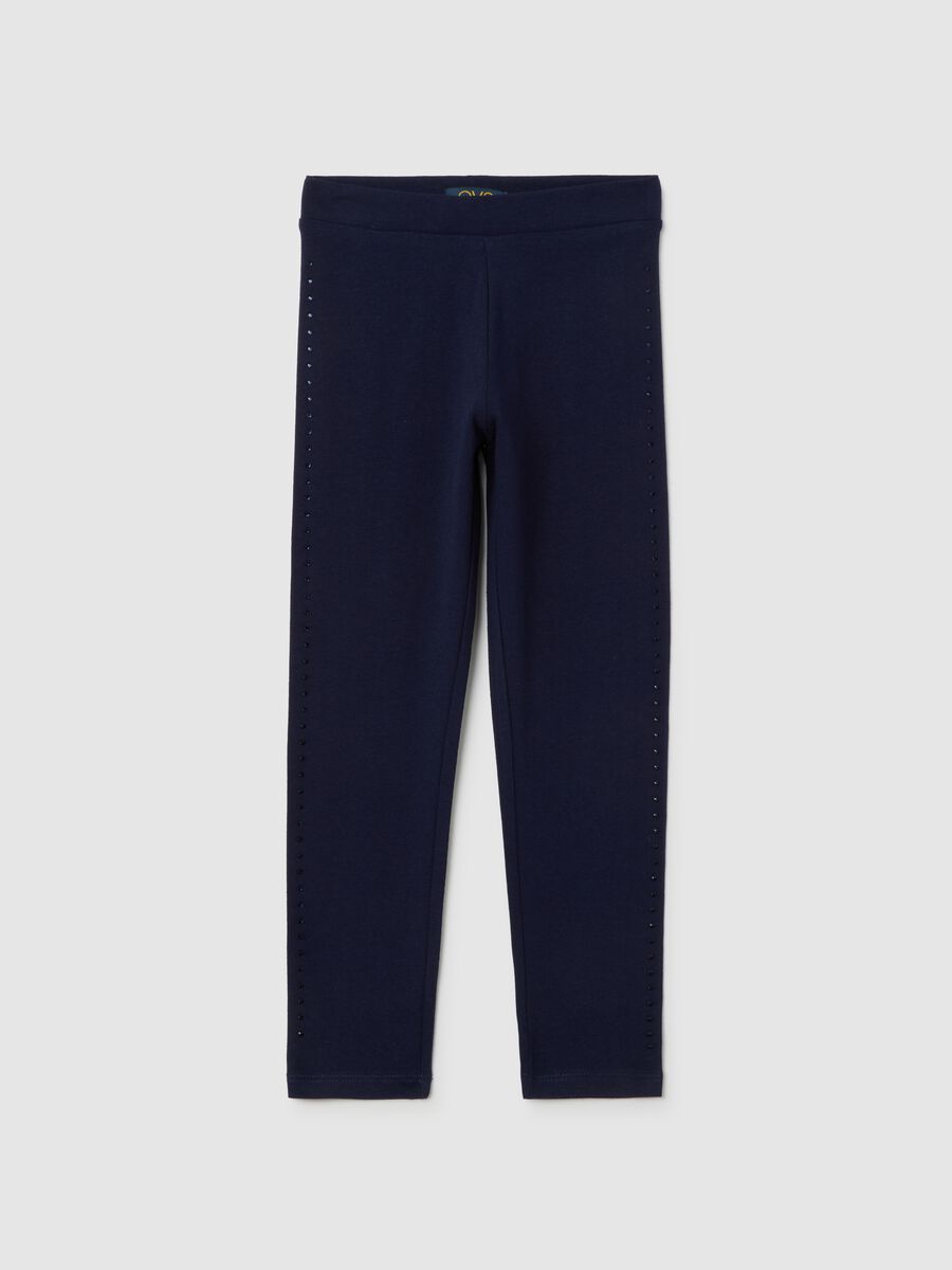Girls' cotton stretch blue leggings with rhinestones_0