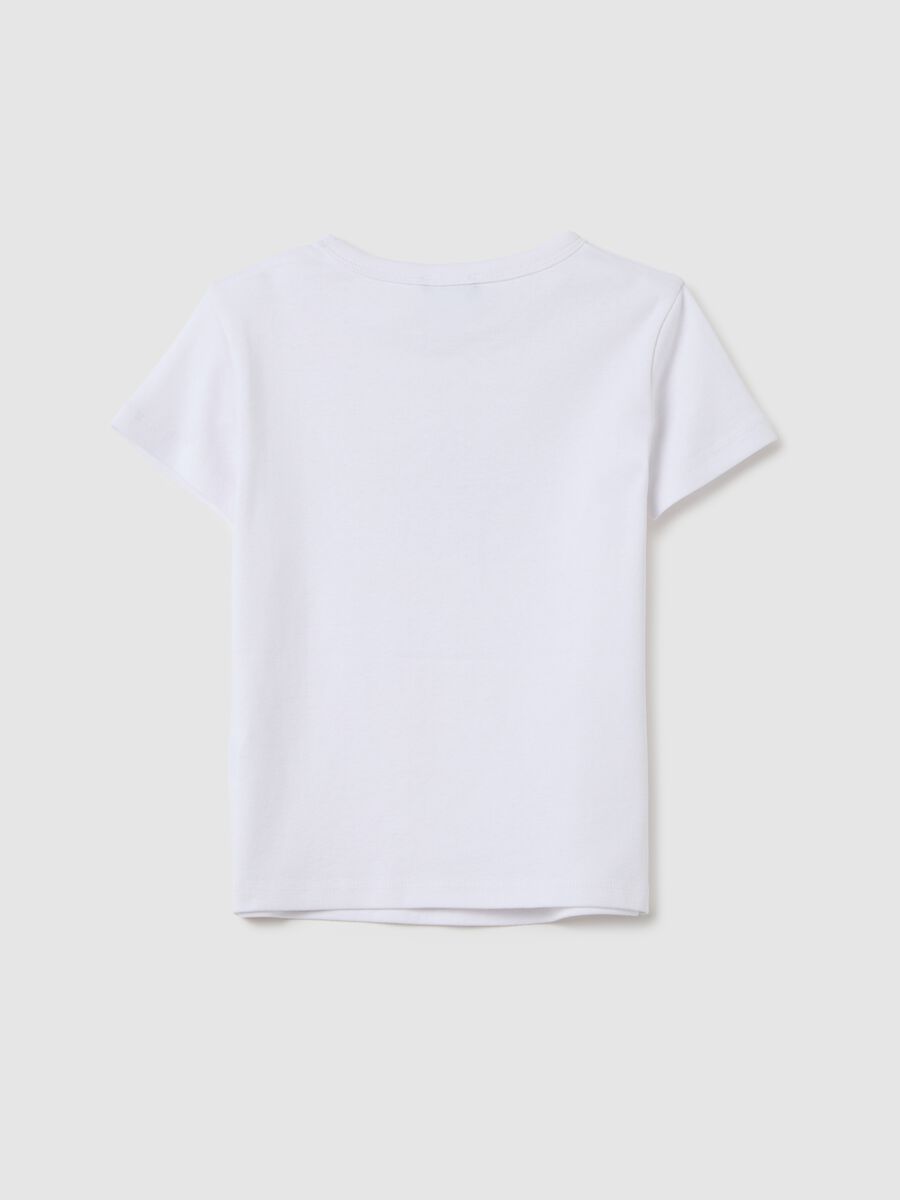Girls' white cotton slim fit T-shirt with leopard print_1