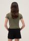 Green cut-out stretch cotton slim fit girl T-shirt_1