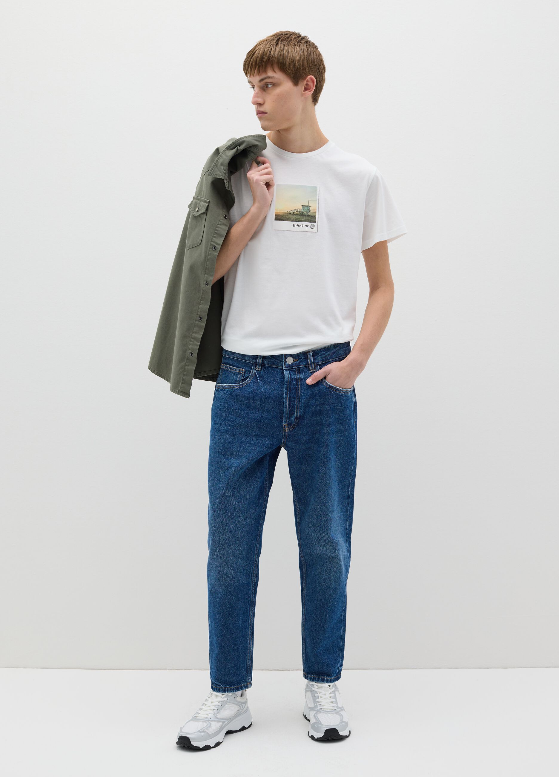 White T-shirt with Florida Beach print