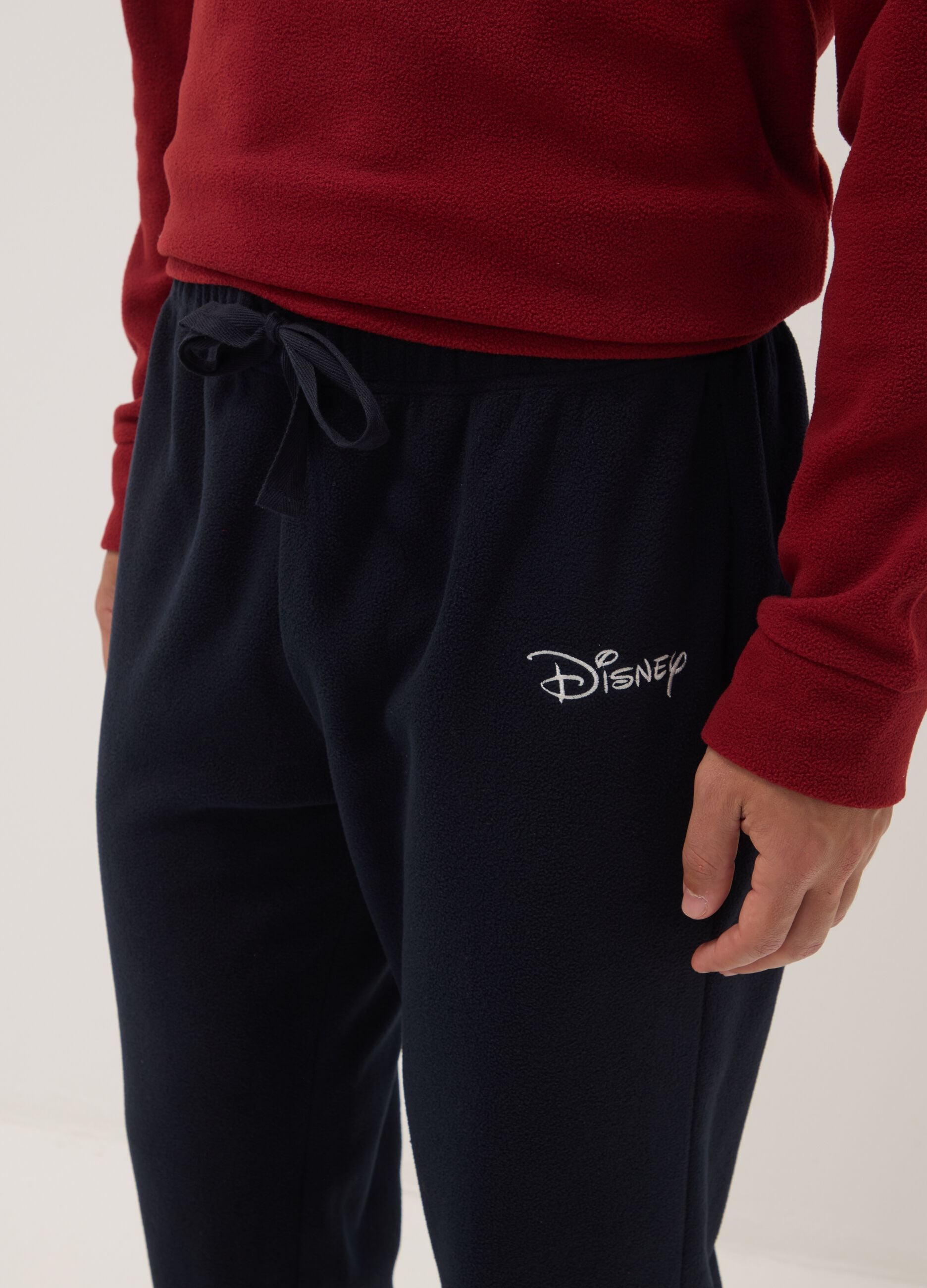 Red long-sleeve crew-neck pyjama set with Mickey & Friends print
