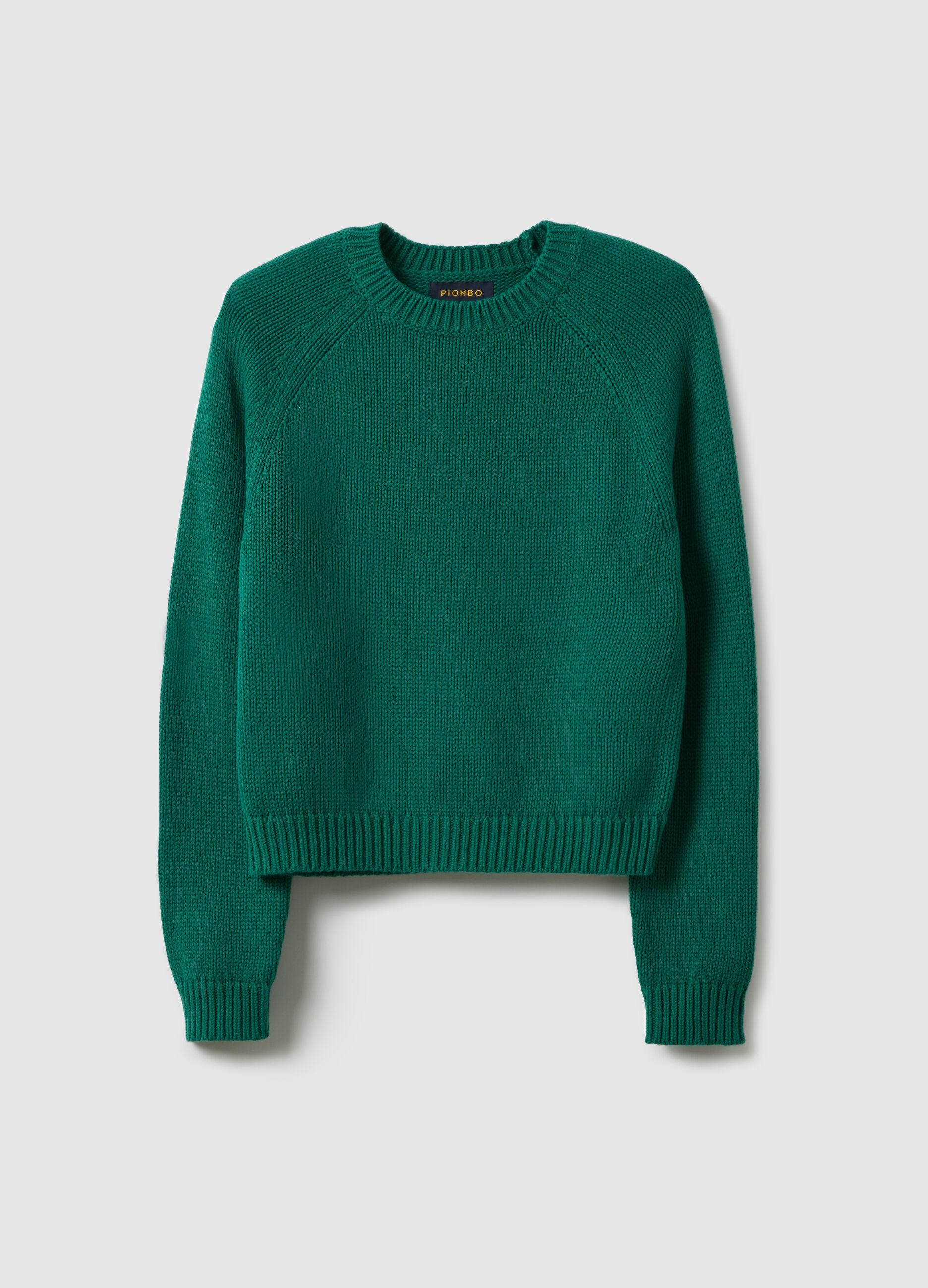 Green crew neck pullover in pure cotton regular fit